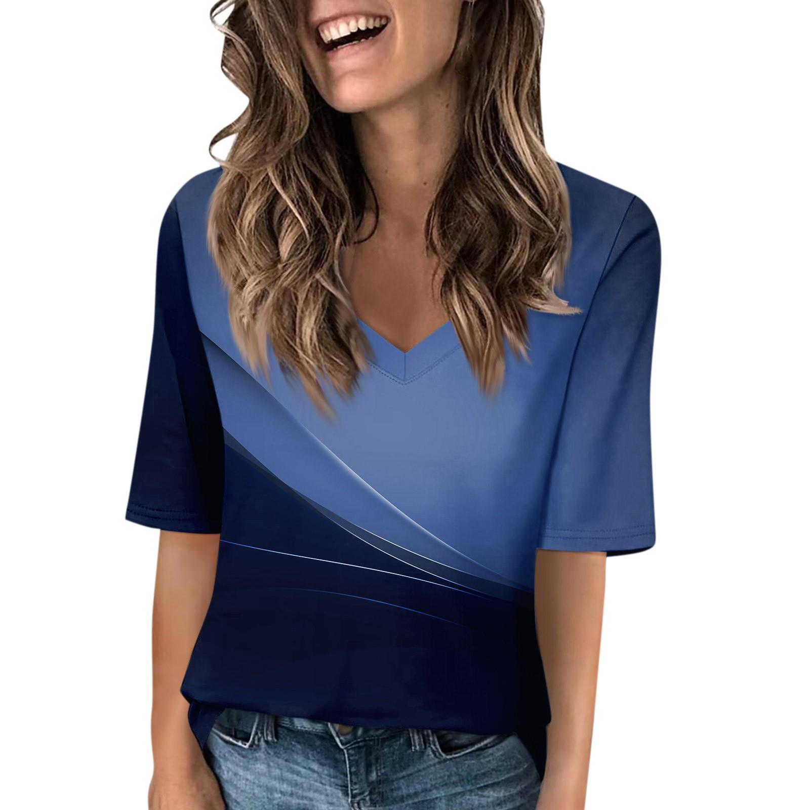 

Женские футболки с V-образным вырезом, топы с половиной рукавов, повседневные летние футболки с принтом, футболка, блузка L