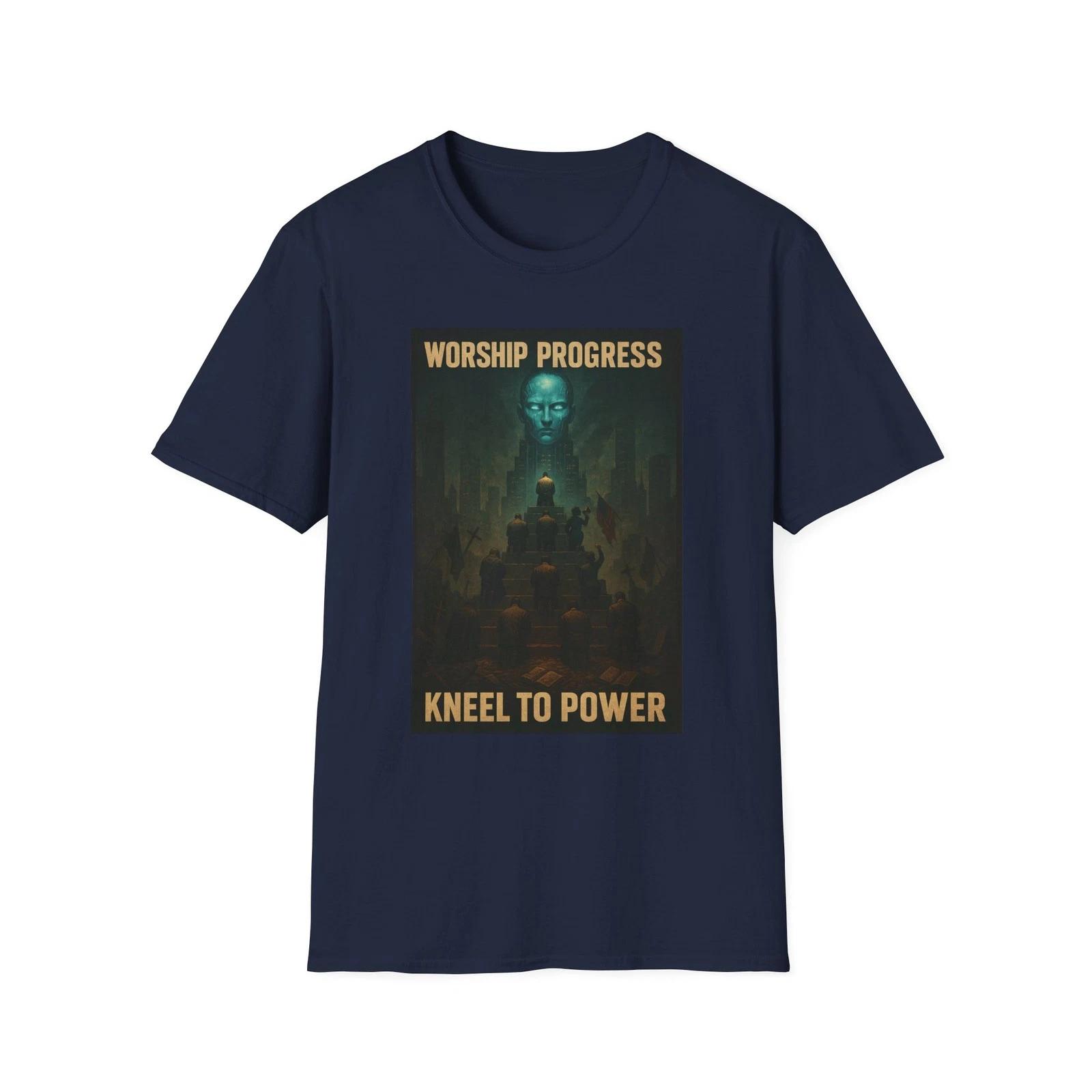 Worship Progress Kneel to Power Shirt, Dystopian Control Poster Tee S