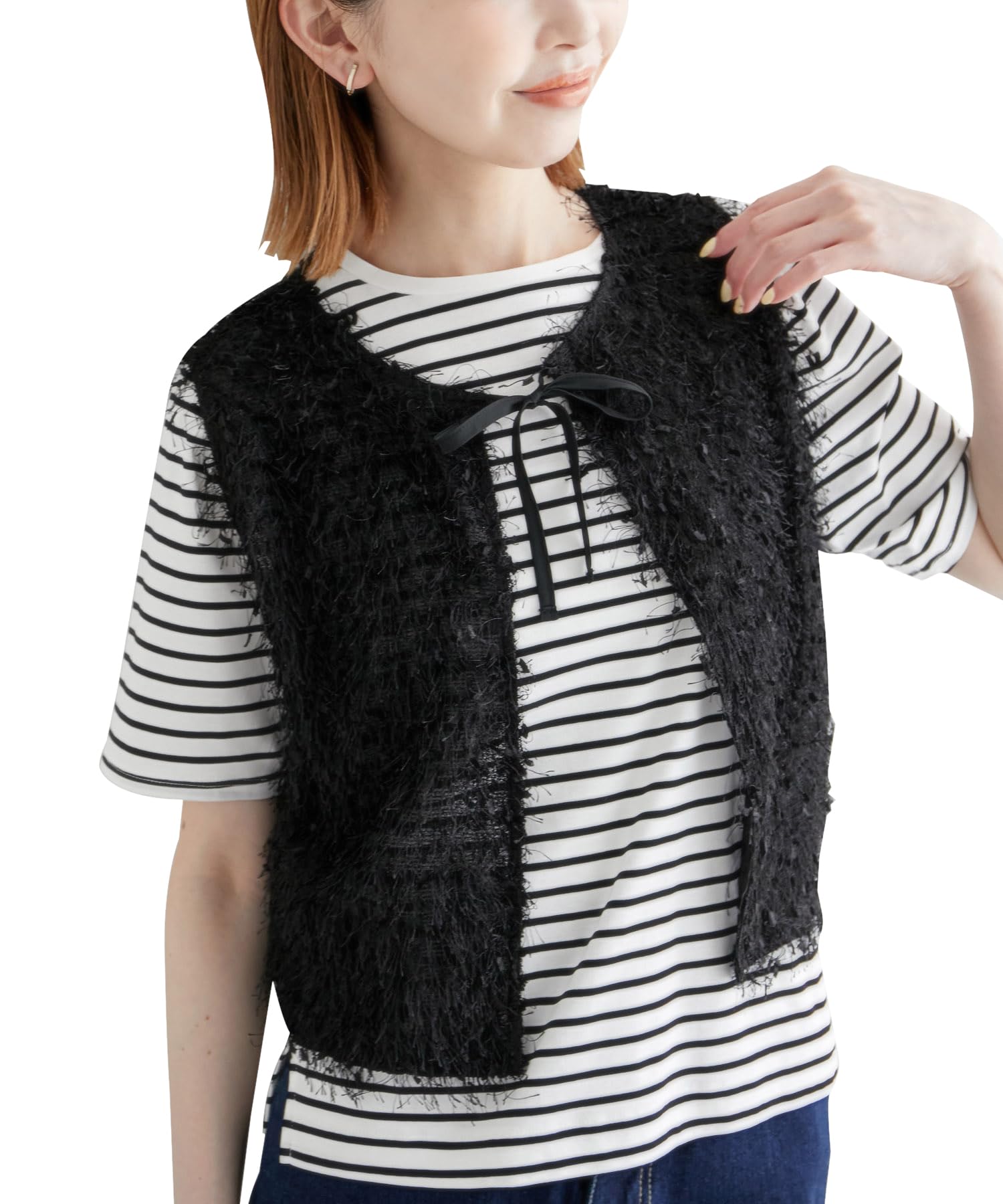 

ROPE PICNIC Fancy Yarn Ribbon Short Black Maine Women s Vest, GIN14030, (01)