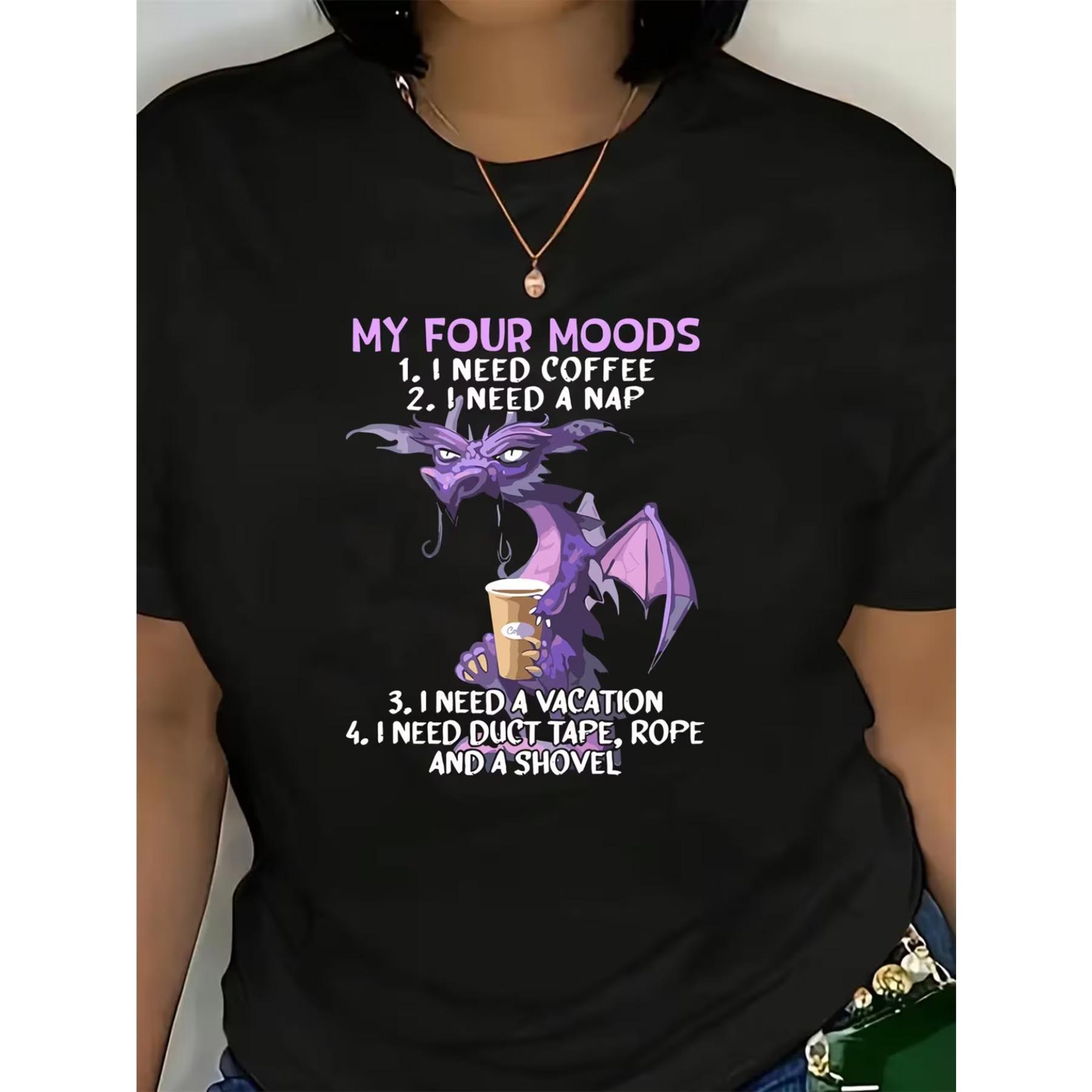 

Повседневная футболка с принтом для женщин большого размера - «Четыре моих настроения», с круглым вырезом, из ткани S чёрный