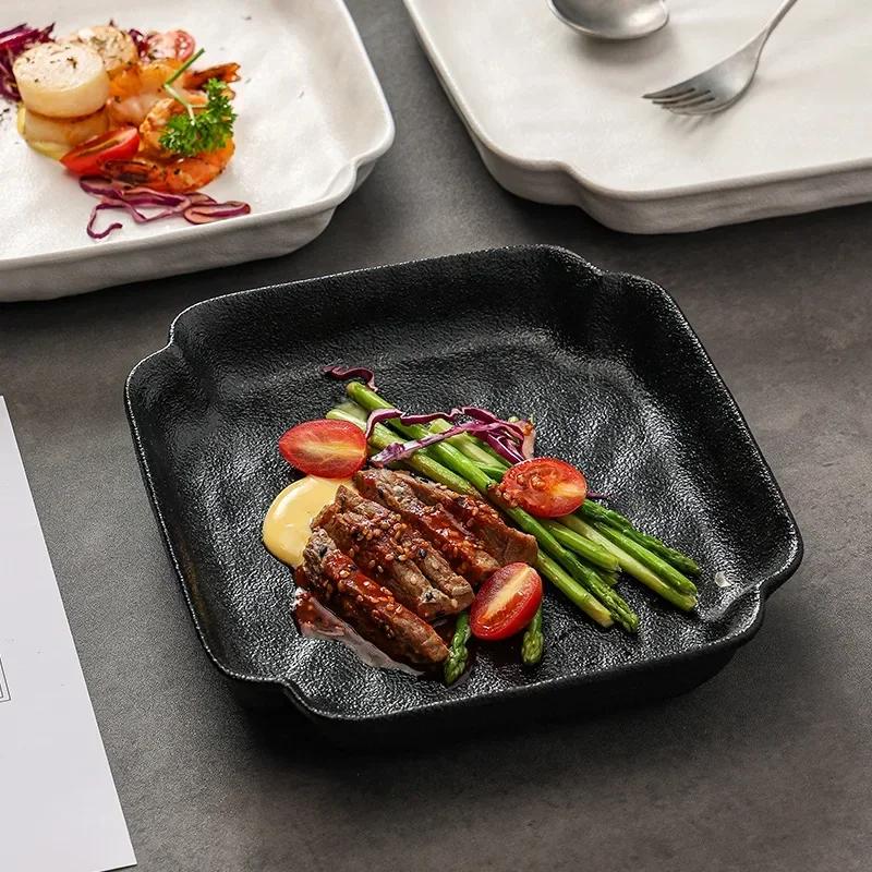 Ceramics Black White Square Plate Simplicity Originality Household Hotels Porcelain Tableware Breakfast Dinner Main Dish Plate