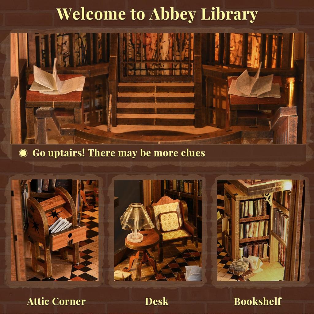 MiniCity DIY Book Nook Dollhouse 3D Miniature House BookNook Wood Craft Bookend Decoration with Perfect Gift for Teens and Adults Kit, Kit, Kit, LED,