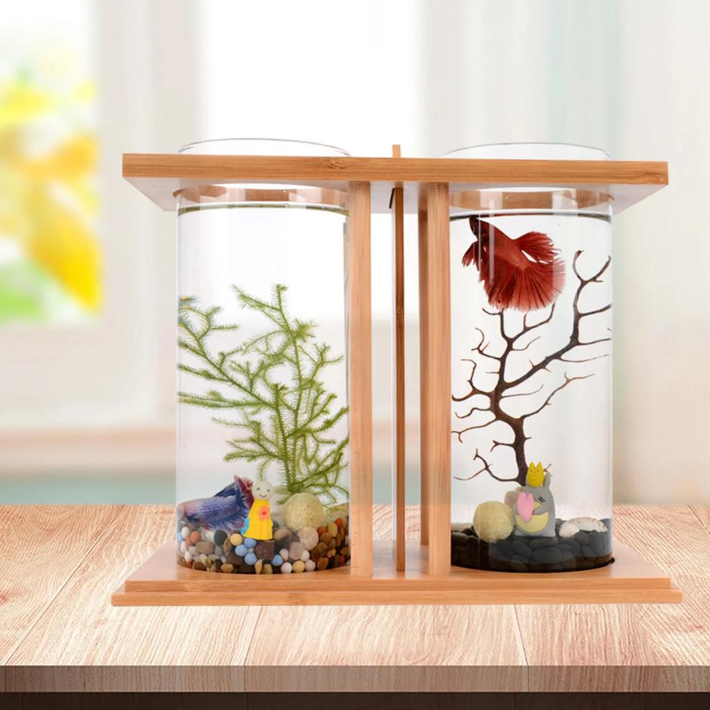 Creative Bamboo Wood Ecological Fish Tank Dual Glass Desktop Mini DIY Goldfish Betta Fish Tank Micro Landscape Tank