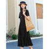 Jiuzi Anna Kou Elegant Temperament Needle Shuttle Splicing Waist Slimming Dress
