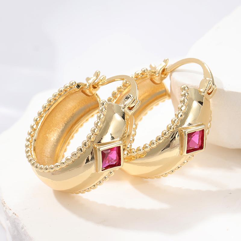 Vintage Gorgeous Synthetic Ruby Golden Plated Hoop Earrings for Women Elegant Jewelry Accessories Gifts Fit for Banquet Wearing