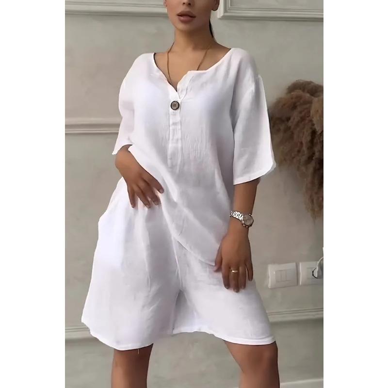 Sommer Damen Übergröße Hemdanzug High Waist Lockerer Shortsanzug