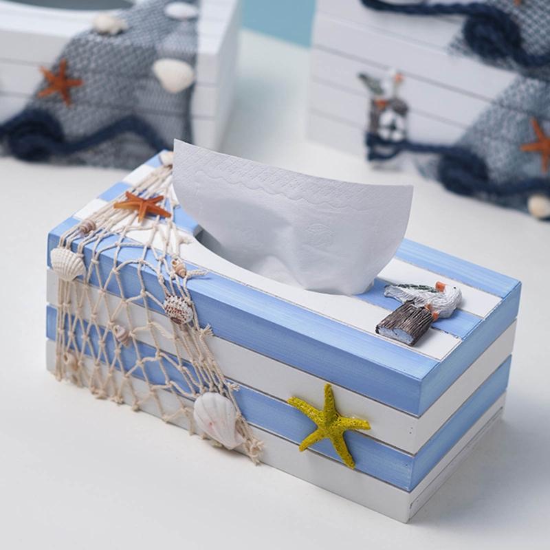 Stolní držák na kapesníky Krabička na kapesníky Středomořský styl Kryt na krabičku na kapesníky Dřevěná obdélníková krabička na kapesníky do dětského pokoje