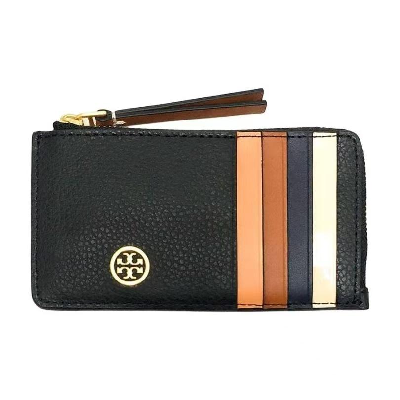 

Tory Burch Brass Hardware Pebbled Leather And Calfskin Patent Leather Card Holder Women Accessories Black 146012-001 Black