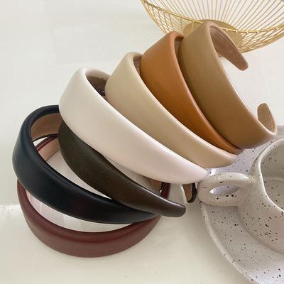 Vintage PU Leder Stirnbänder Haarbänder Damen Mädchen Einfarbig Breit Schwamm Dick Haarreifen Haarbänder Lünette Mode Haaraccessoires