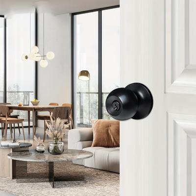 1pc Matte Black Round Ball Door Knobs with Key Lock - Ideal for Bedroom, Bathroom, and Entry Doors - Interior/Exterior Door Handle