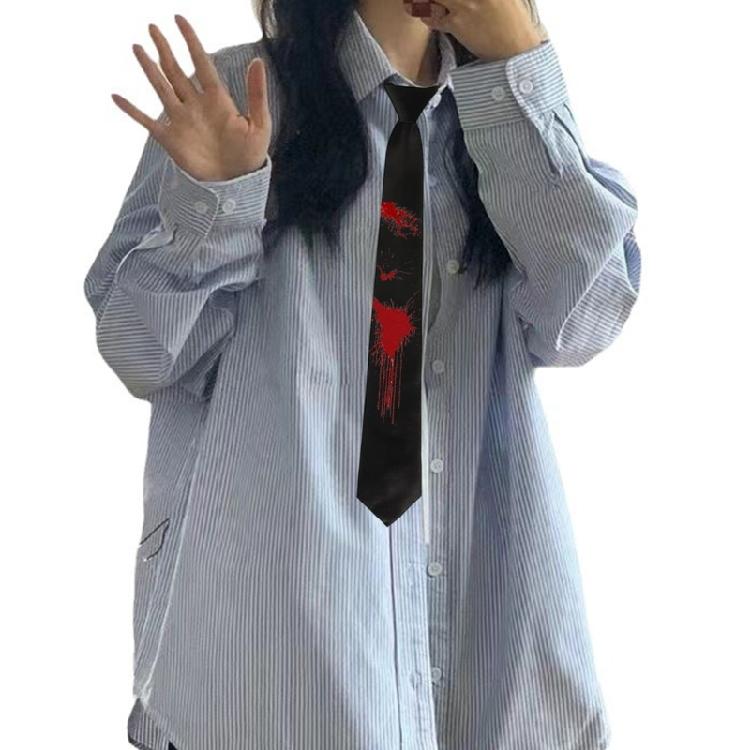 Dark Series Black Neck Tie with Bloodstain Print Perfect for Theme Parties and Fashion Halloween Party Gatherings