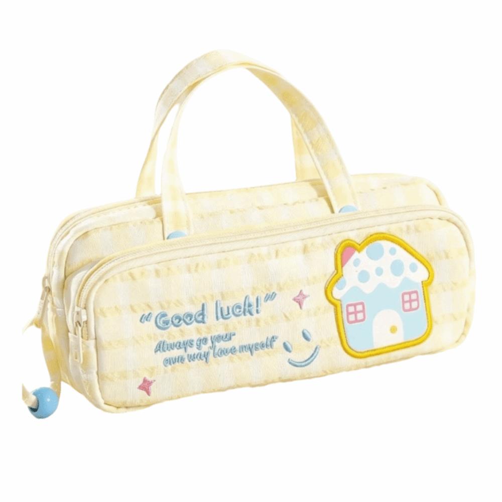 Large Capacity Stationery Box Plaid Pen Bag Pencil Bag Pencil Case Students yellow-smile