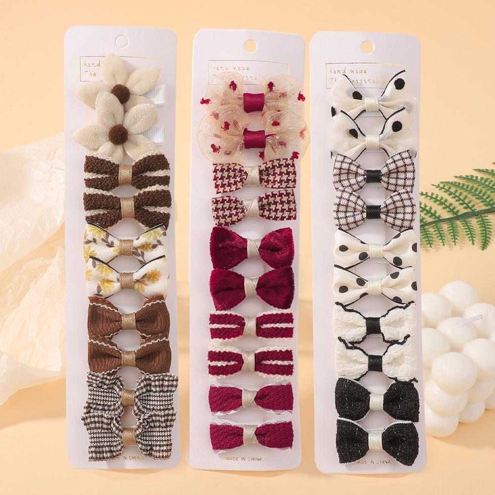 10Pcs Flowers Bows Hair Clip Set for Baby Girls Toddler Winter Printing Hairpin Mini Cotton Lace Handmade Kids Hair Accessories