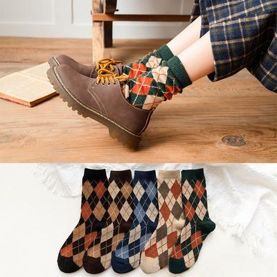 10 Pairs/Lot Women's Striped Sock High Quality Plaid Diamond Pattern Harajuku Combed Medium Tube Colorful Cotton Socks