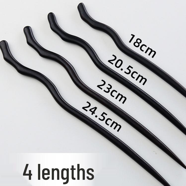 High-End Natural Ebony Wood Hairpin - Extended Chinese Ancient Style Black Hair Bun Accessory