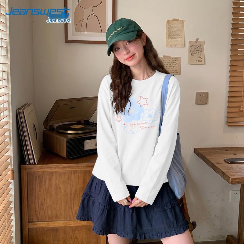 Jeanswest Women's 2026 Autumn Pure Cotton Casual Long-Sleeve T-Shirt