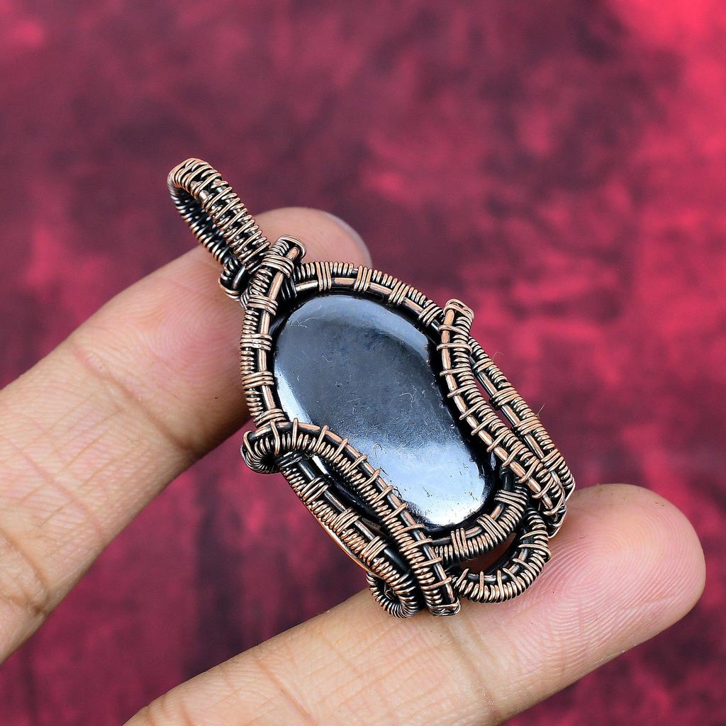 Shungite pendant copper wire wrapped pendant handmade pendant dainty copper jewelry natural gemstone pendant gifts for mom brand new jewelry