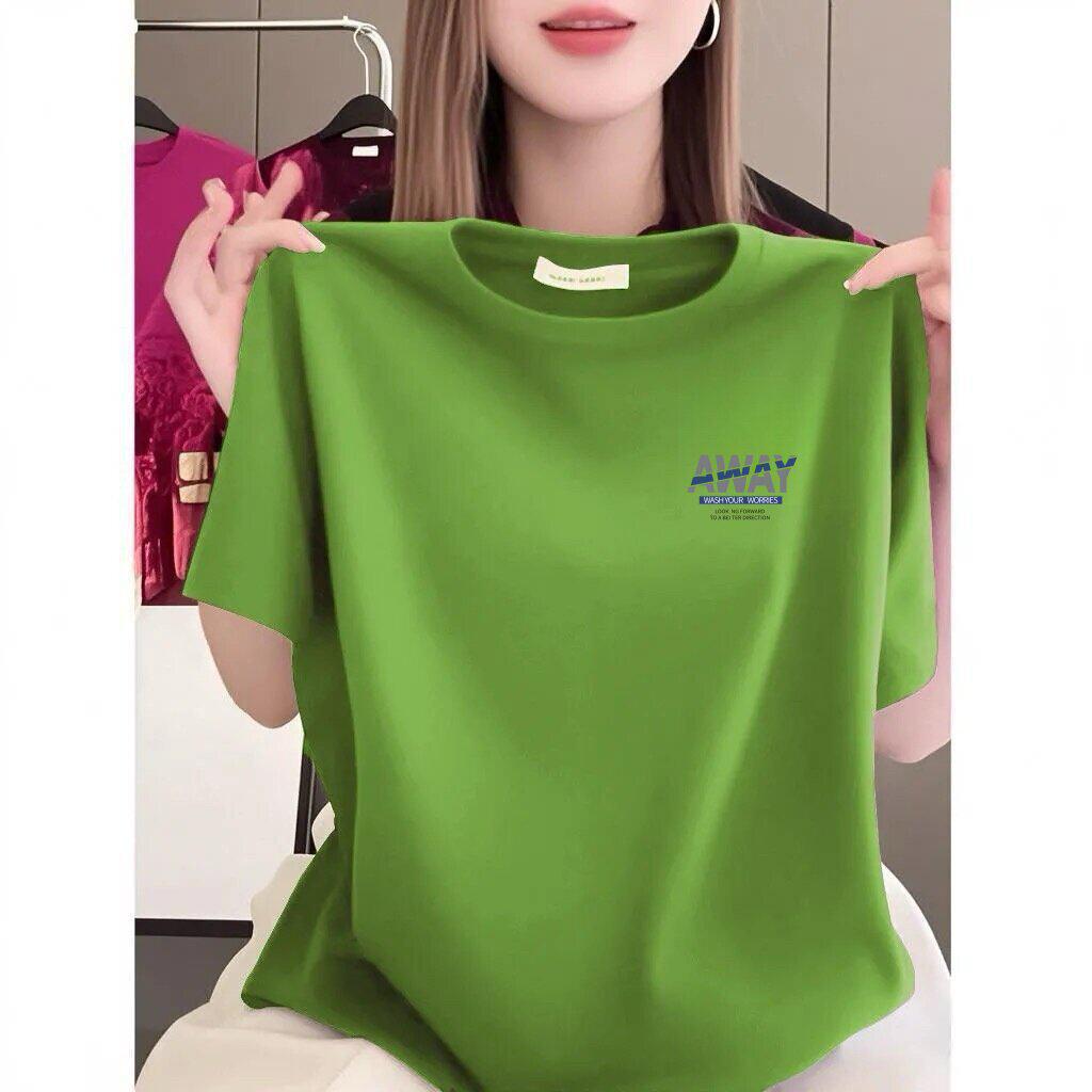 High-End Women s Loose Fit Letter Print Round Neck Short-Sleeve Solid T-Shirt 2XL