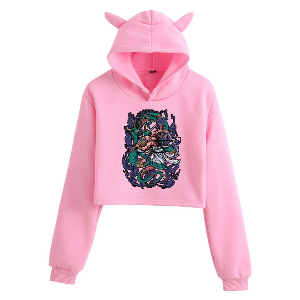 Women's Cat Ear Hoodie - One Piece Anime Print, Casual Wear for Autumn/Winter