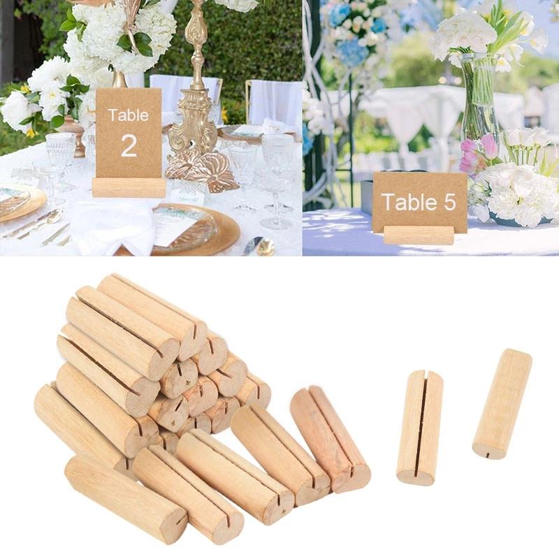 10pcs Natural Wooden Place Card Holders Stand Card Photo Clip Holder Rustic Wedding Decorations Party Table Number Name Sign