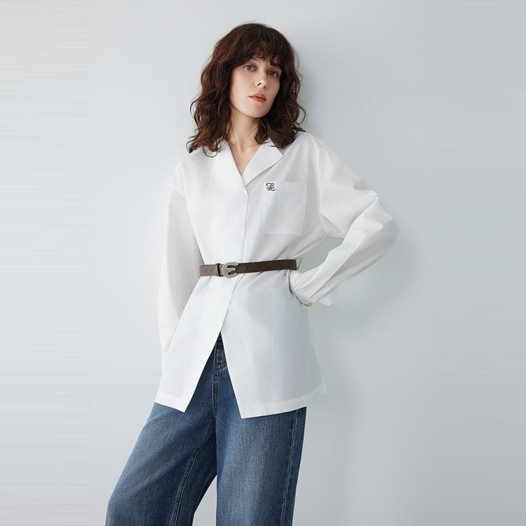 ELLE French Style Commuter Chic Loose Fit Long Sleeve Shirt Women shirts EC52226
