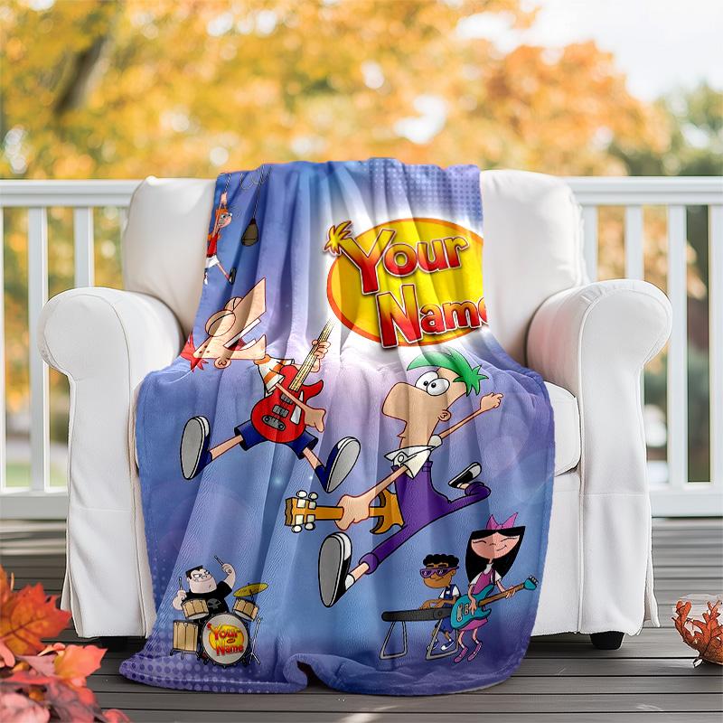 Customizable Phineas and Ferb Throw Blanket – Personalized Name, All-Season Cozy Snug Blanket, Machine Washable, Personalized Blanket