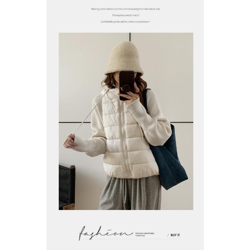 Women Loose Hooded Thickened Knit Sleeve Spliced Padded Winter Cotton Coat