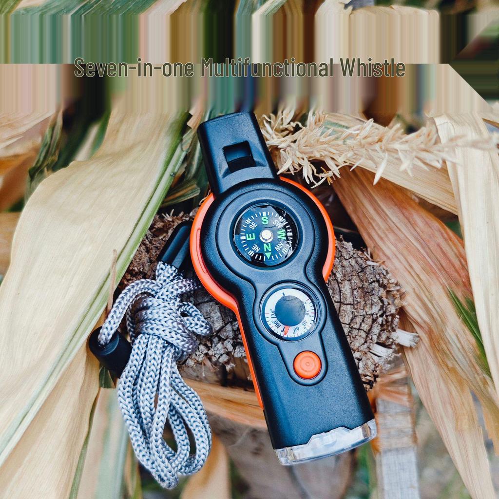 LED Light Compass 7-in-1 Outdoor Survival Whistle with Thermometer