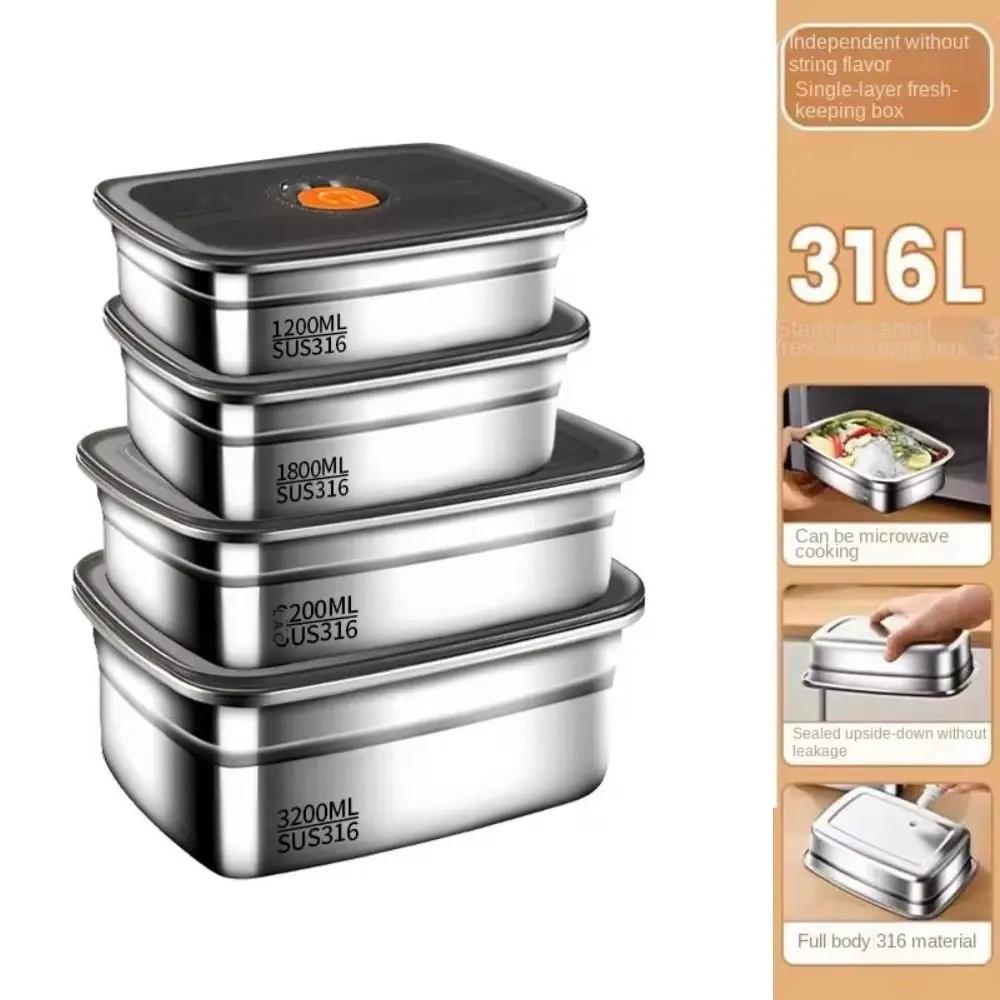 Student Lunch Box  Camping Stainless Steel Crisper, , Sealed Leak-proof Bento Box, Refrigerator Freezer Storage Box Outdoor Tool