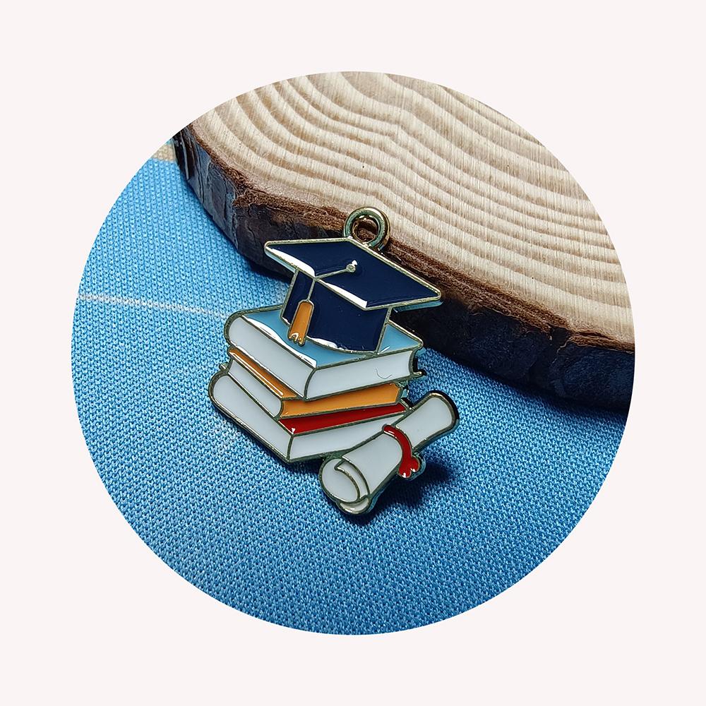 Graduation Hat Books Scroll Shaped Colorful Enamel Charms Metal Pendant for Keychain Bracelet Necklaces Jewelry