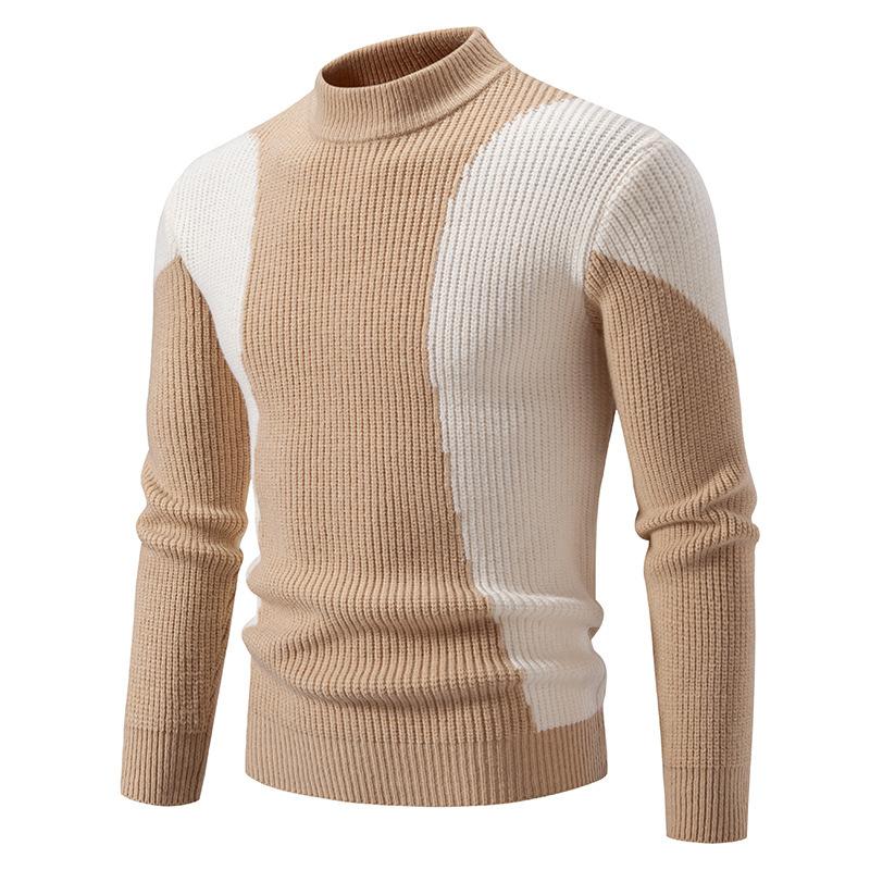 Herren Strickpullover mit hohem Kragen, gestreifter Freizeitpullover, Winter warmer Rollkragenpullover, modischer Rundhalspullover