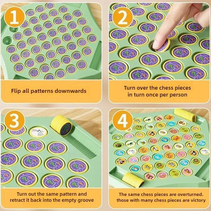 Flip Chess Memory Game Animal Fruit Cognitive Learning Toy For Kids Logic Observation Training 2-4 Player Family Battle Game