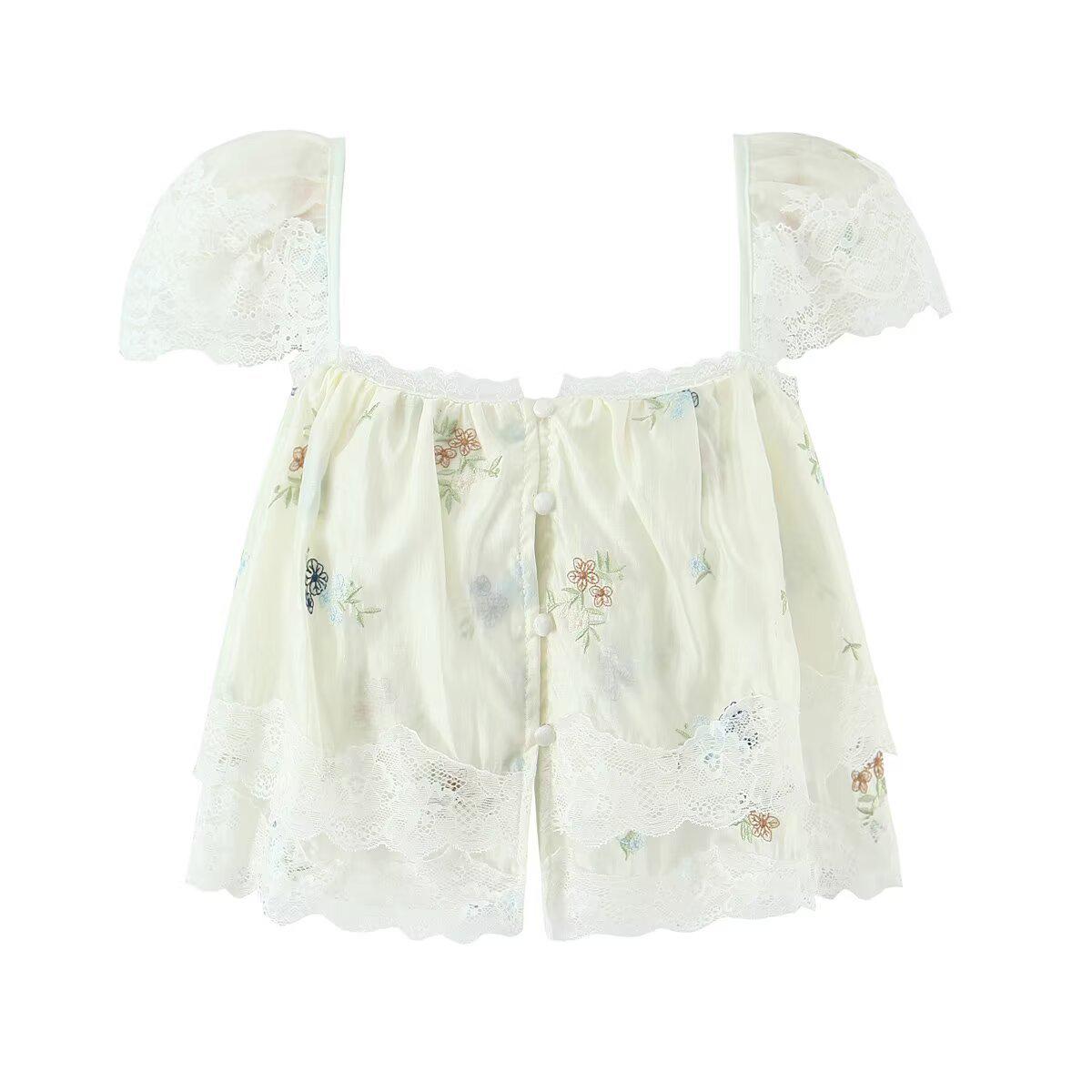 European Style Lace Embroidery Floral Camisole Top for Autumn Women (1670) S