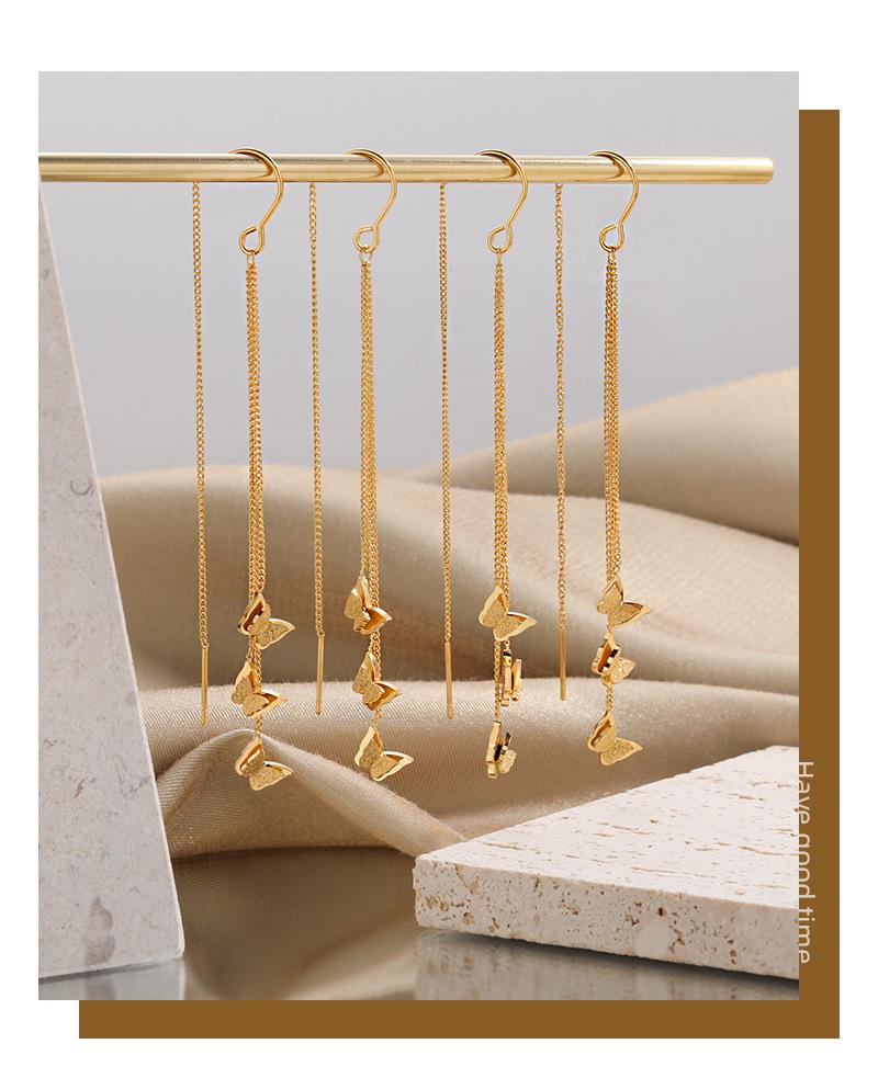 Fresh Sweet Long Butterfly Earrings for Women, Gold-Plated Titanium Steel, Fashionable and Unique Design from South Korea’s Dongdaemun