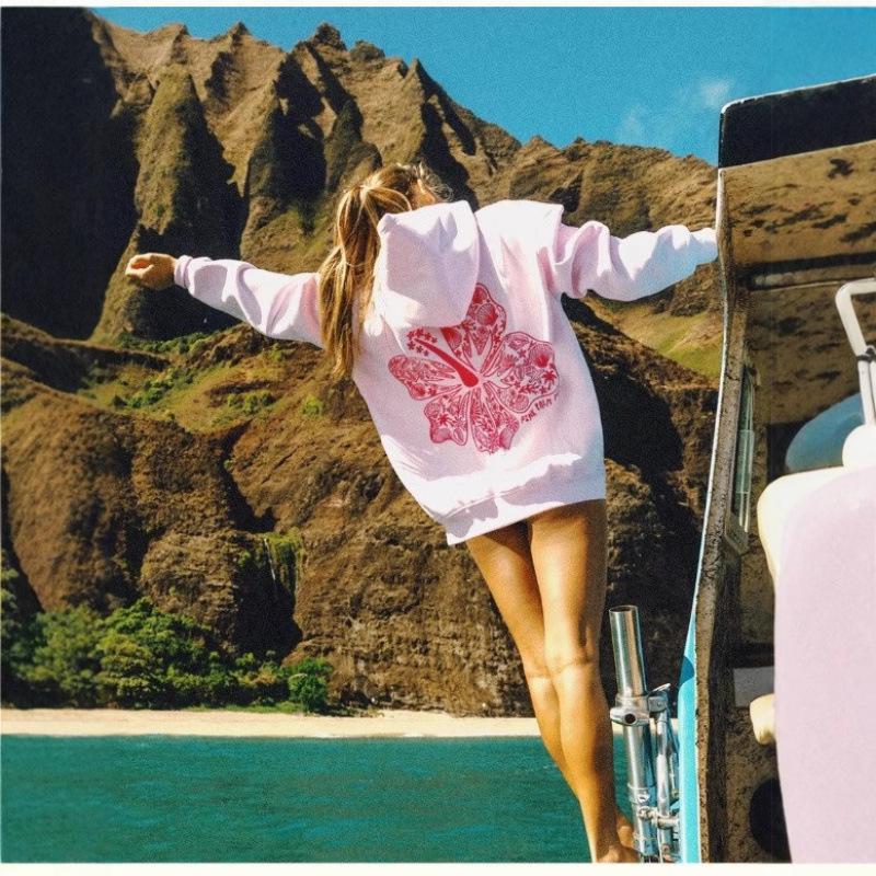European Coconut Embroidered Drop Shoulder Hoodie