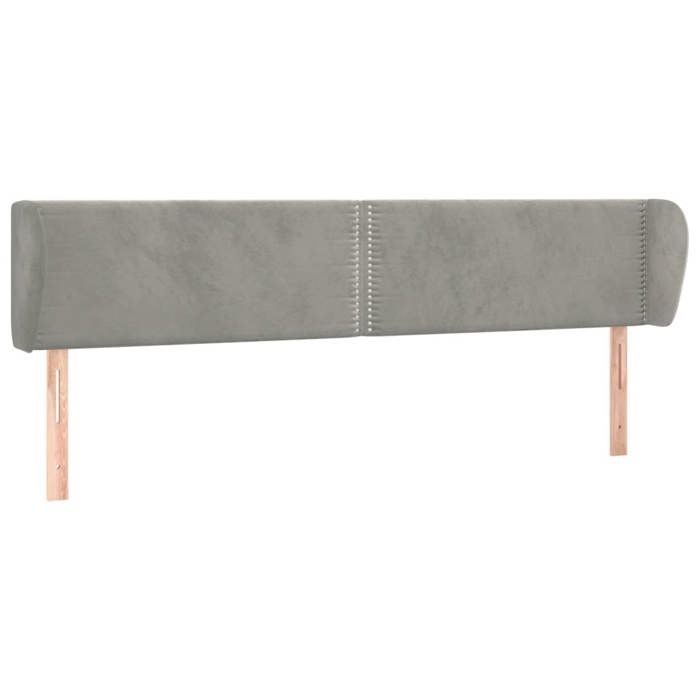 Tête de lit - Avec oreilles - Velours doux - Gris clair - 203 x 23 x 78/88 cm