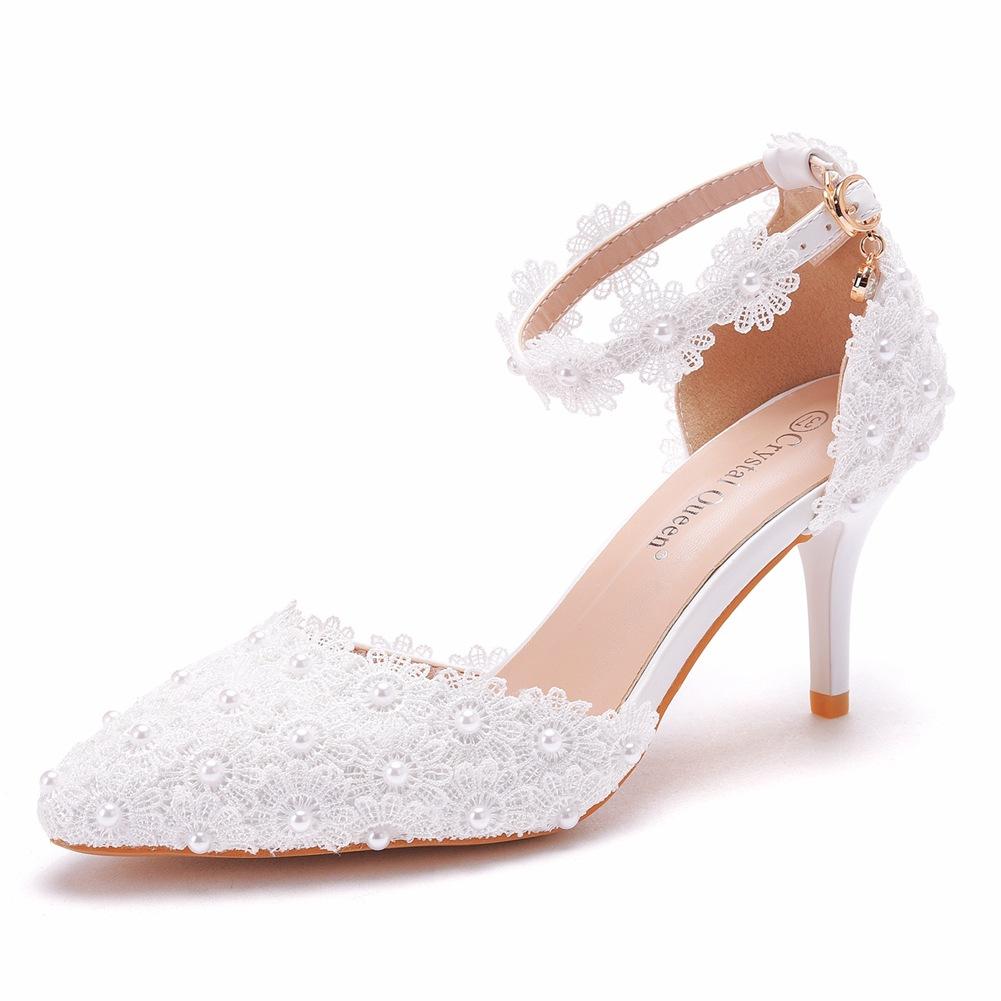 XIHAHA Spring Summer New Woman Pointy Lace Rhinestone Bridal Wedding Shoes Thin High Heels Dress Versatile Women Female Sandals