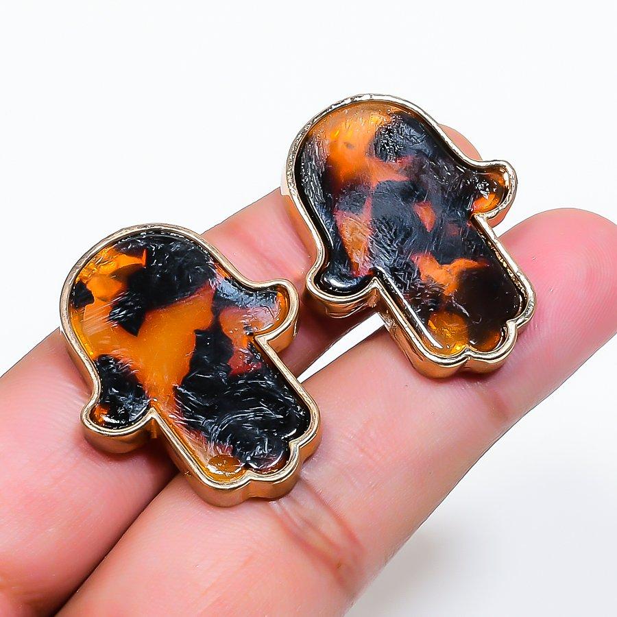 Natural Montana Agate Gemstone Brass Jewelry Earring 1.22 AE-12933