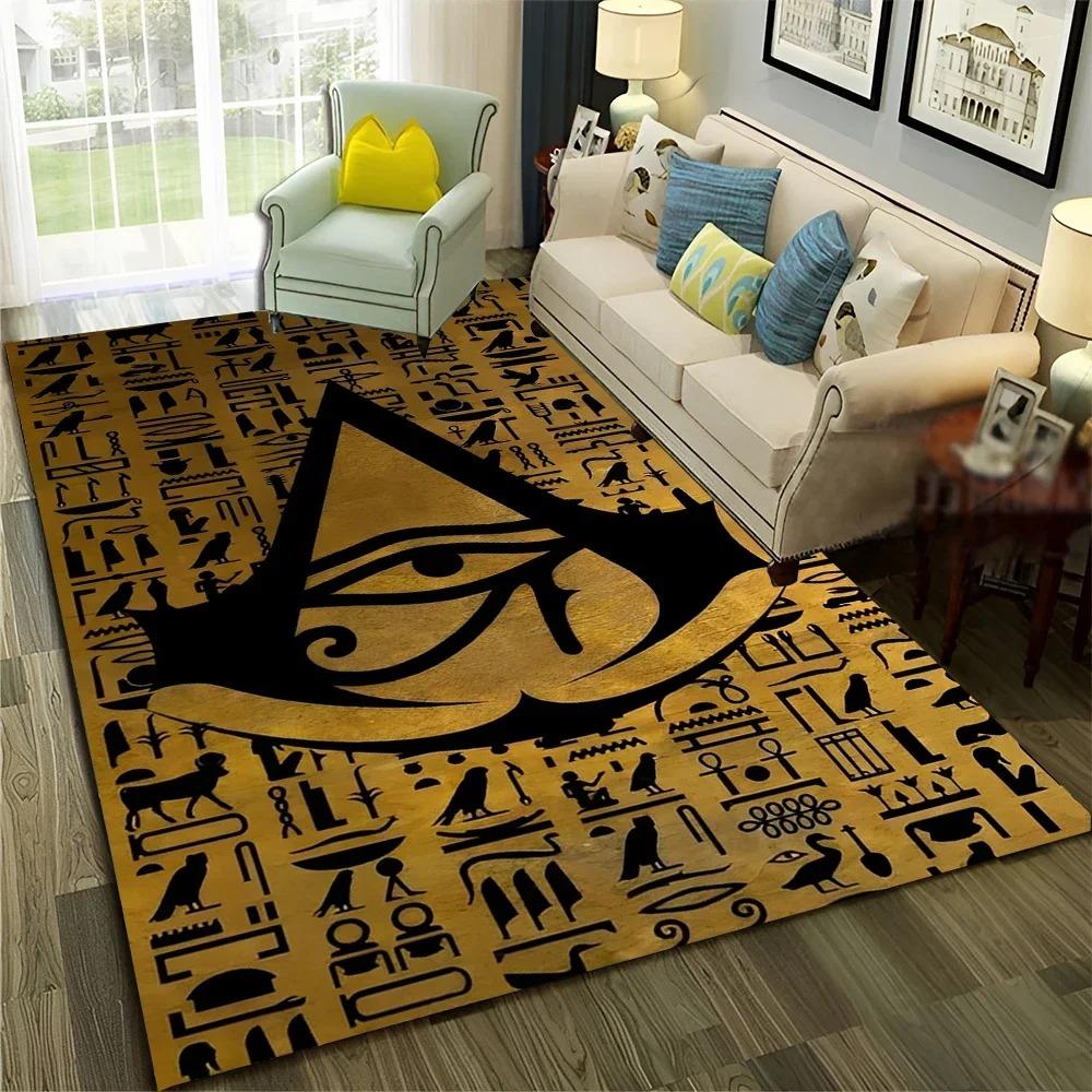 3D Ägyptischer Pharao Hieroglyphen Teppich für Zuhause Wohnzimmer Schlafzimmer Sofa Fußmatte Dekor, Kinderteppich Rutschfeste Bodenmatte