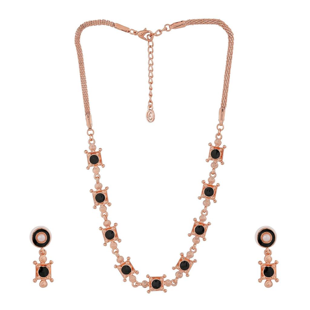 Estele Rose Gold Geometric Designer Necklace Set For Women