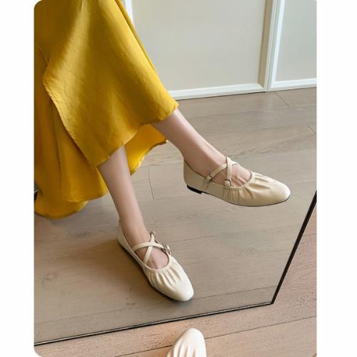 

Fashion Women s Soft Ballet Flats Lamb Leather Mary Jane Shoes French Style Cross Strap Flat Shoes for Dressing Gentle and Elegant 40