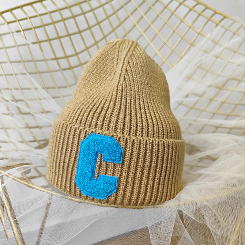 Korean Version Simple Large C Letter Wool Hat Autumn Hat Women New Age Reduction Warm Ear Protection Knit Hat Winter Student