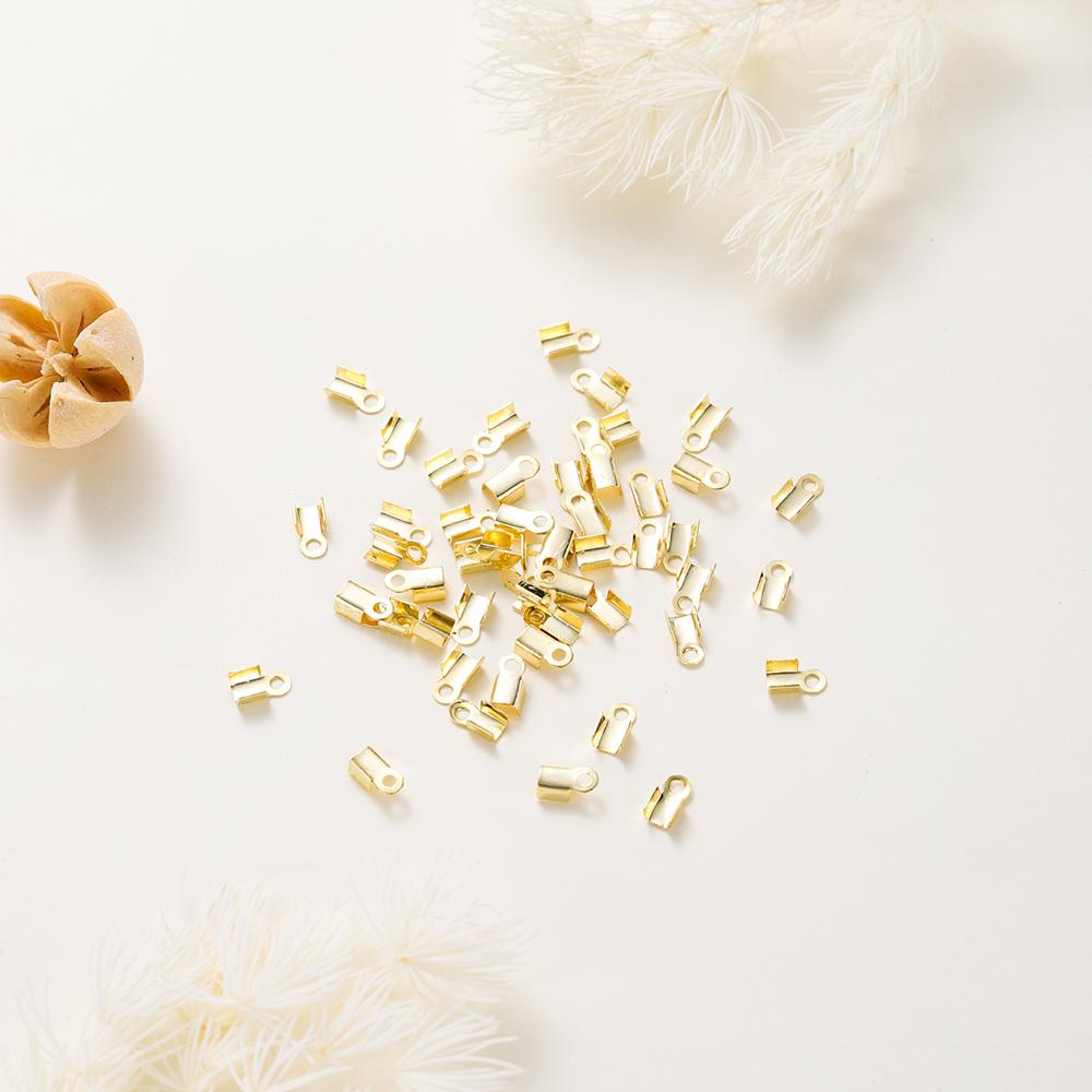 50pcs/lot 14K 18K Real Gold Leather Cord Crimping End Cap Clips Bracelet Fold Crimping Clasp Beads For Jewelry Handmade Findings