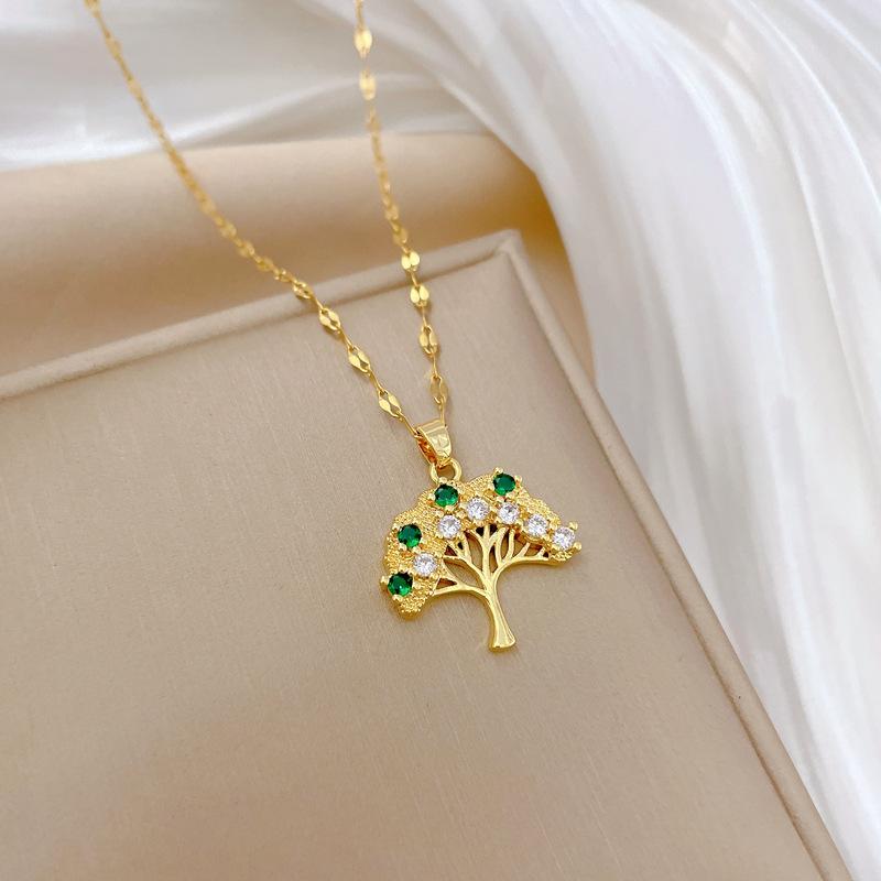Color Tree Of Life Light Luxury Temperament Gorgeous Full Diamond Necklace Female Versatile Clavicle Chain Titanium Steel Chain
