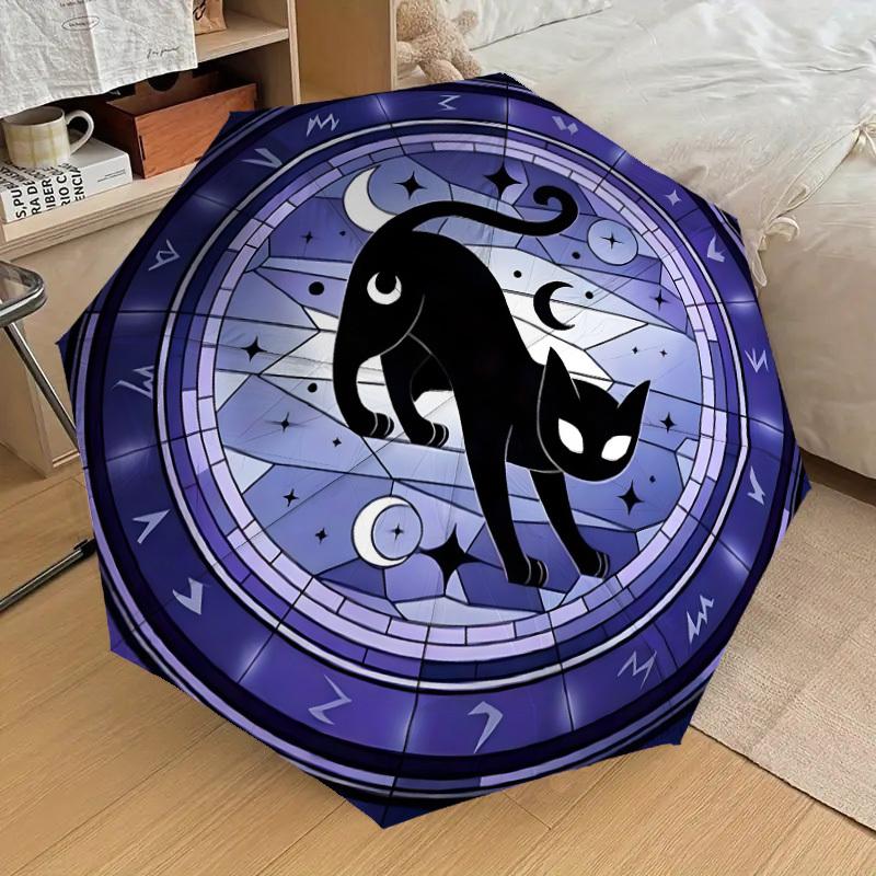 1pc Black Cat Stained Glass Window Umbrella with Plastic Handle,Suitable for All Seasons Home Travel Outdoor UmbrellaDD1317