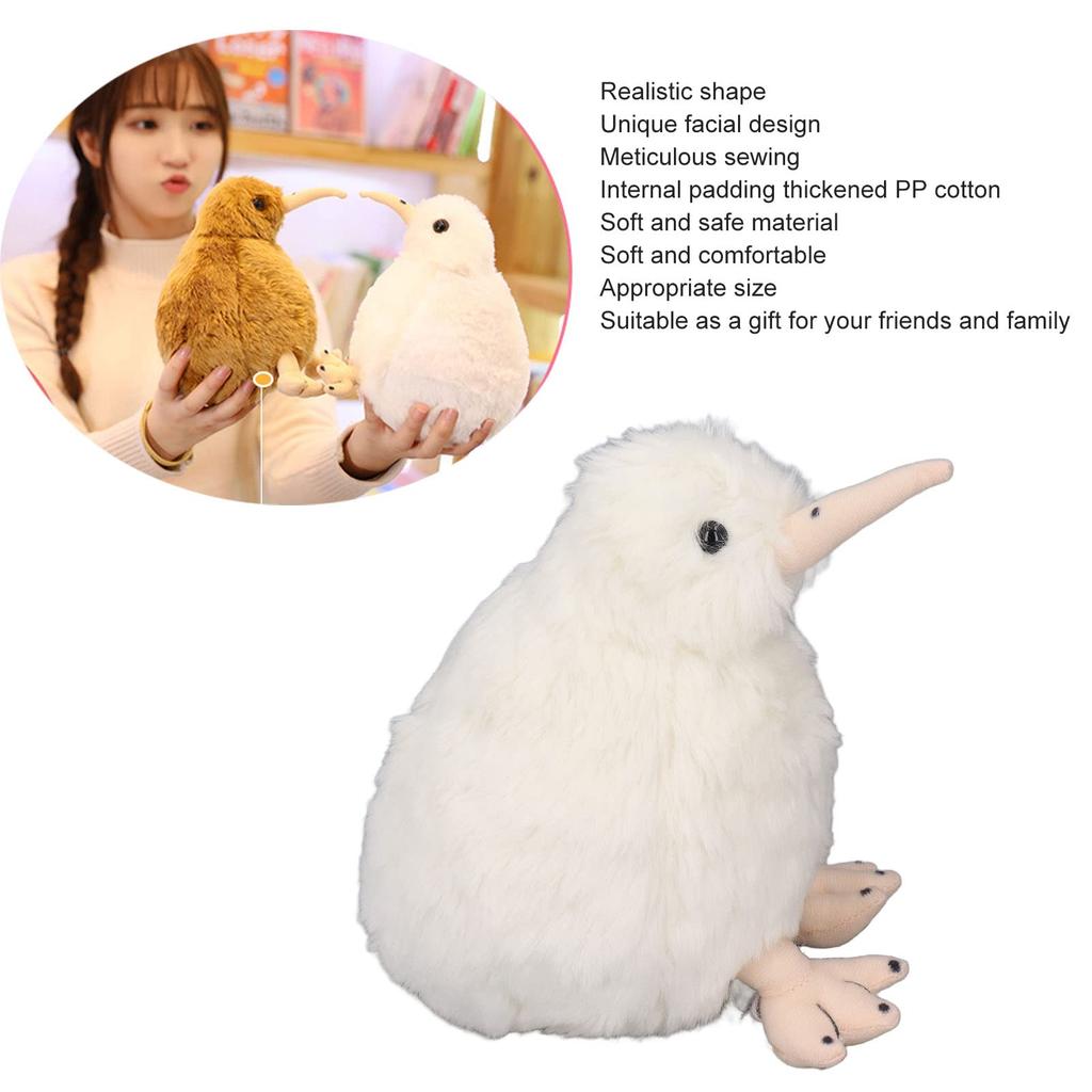 7.9-inch Kiwi Bird Plush Toy, Soft and Cute Lifelike Portable Standing Stuffed Animal Toy for Kids and Toddlers (White)