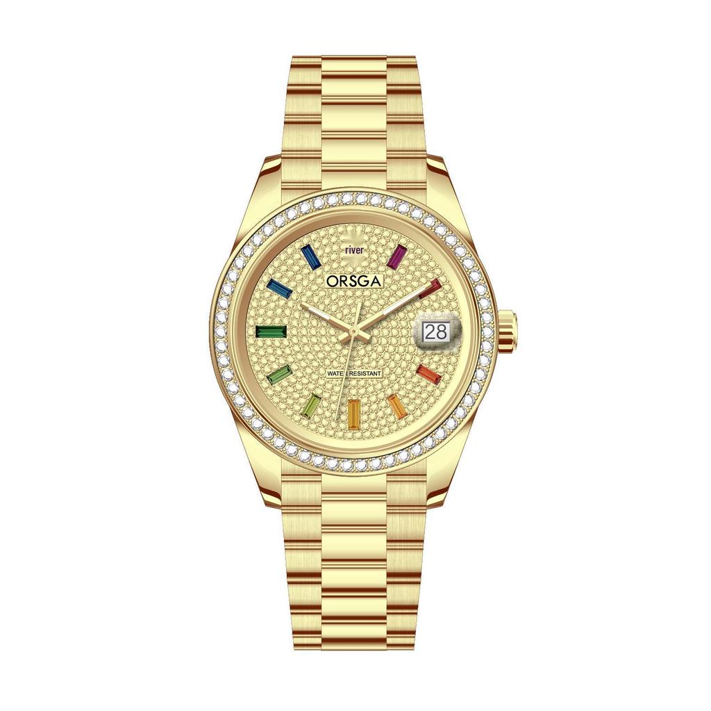 ORSGA Men's Luxury Quartz Watch with Star Design and Colored Diamond Accents