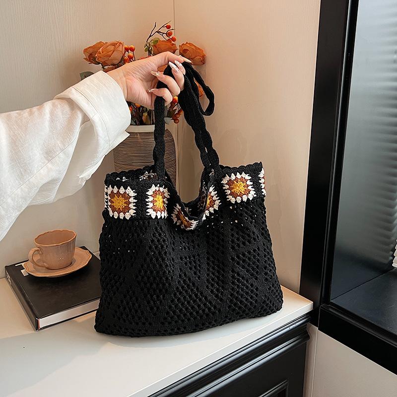 

Большие вязаные сумки под мышкой для женщин Модные летние сумки через плечо Сумки и кошельки Плетеная пляжная сумка AVE 37x4x32cm чёрный
