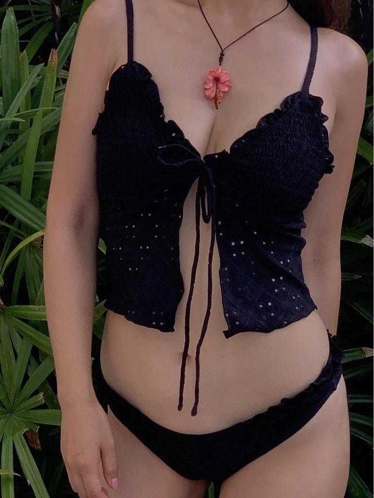 2025 Thai-Inspired Slimming Spaghetti Strap Tank Bikini Set with Hollow Cover-Up