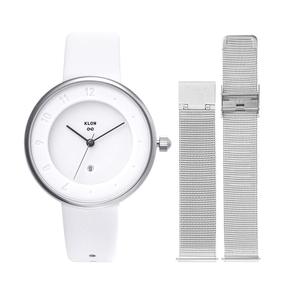 Watch Replacement Strap Set 2way White Silver Popular Brand Stylish Leather 36mm KLON INFINITY STAIR Series Men's Women's -LATTER- [36/W-FACE]